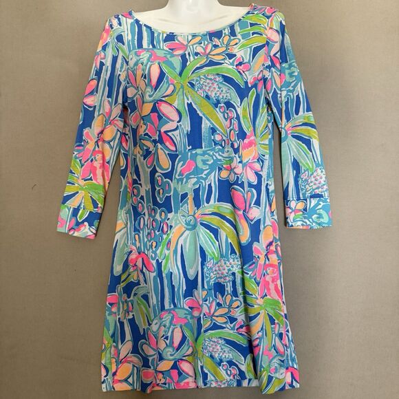 Lilly Pulitzer Marlowe Dress Small Pop Up Jungle Hoppin Lapis Blue Ltd Ed Print - Picture 2 of 6